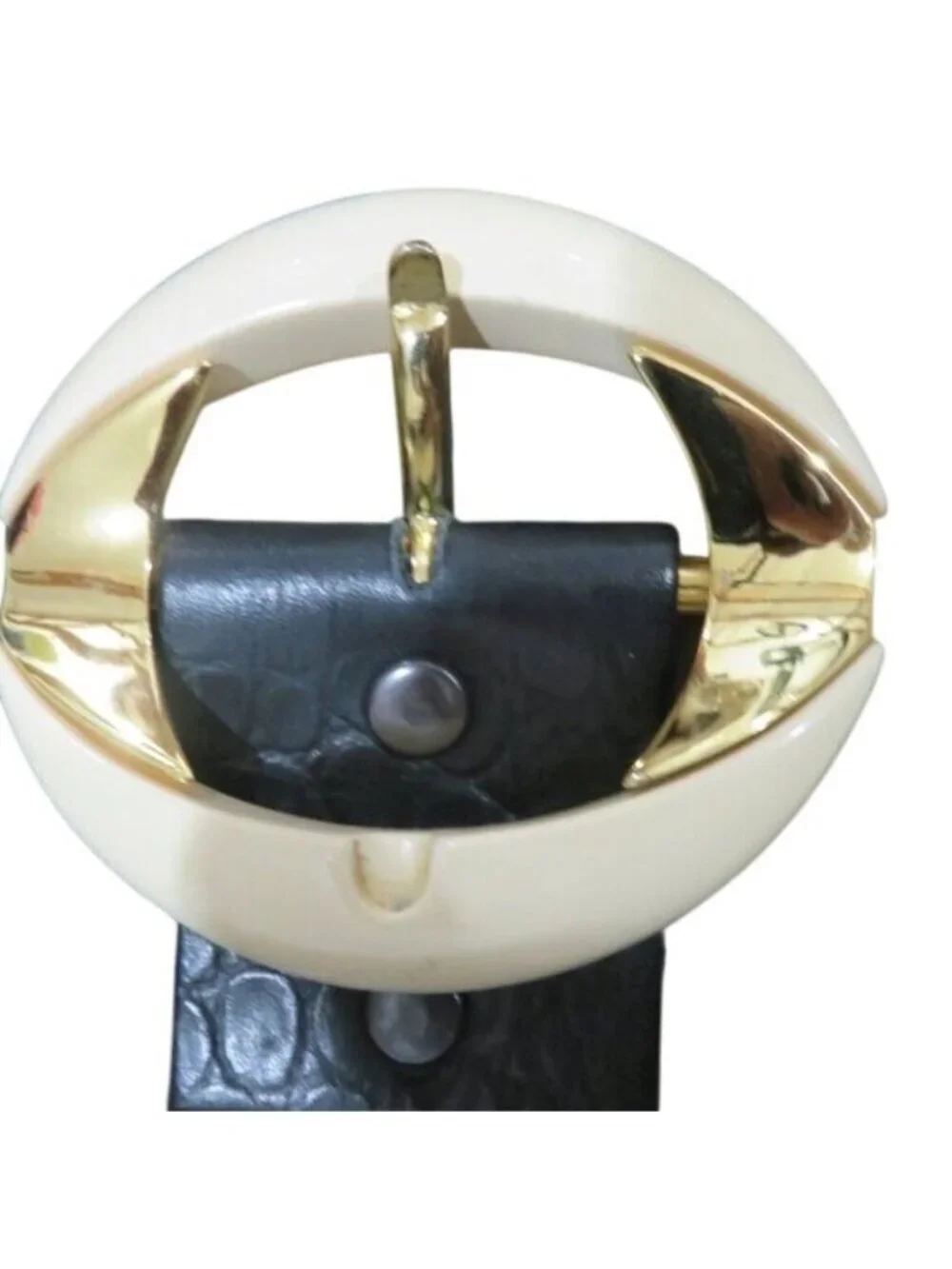Alexis Kirk Vintage snakeskin leather Navy Gold embellished belt 39